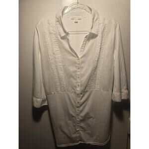 Coldwater Creek Blouse 2xl White Embroidered Boho Tunic Top romantic cottagecore